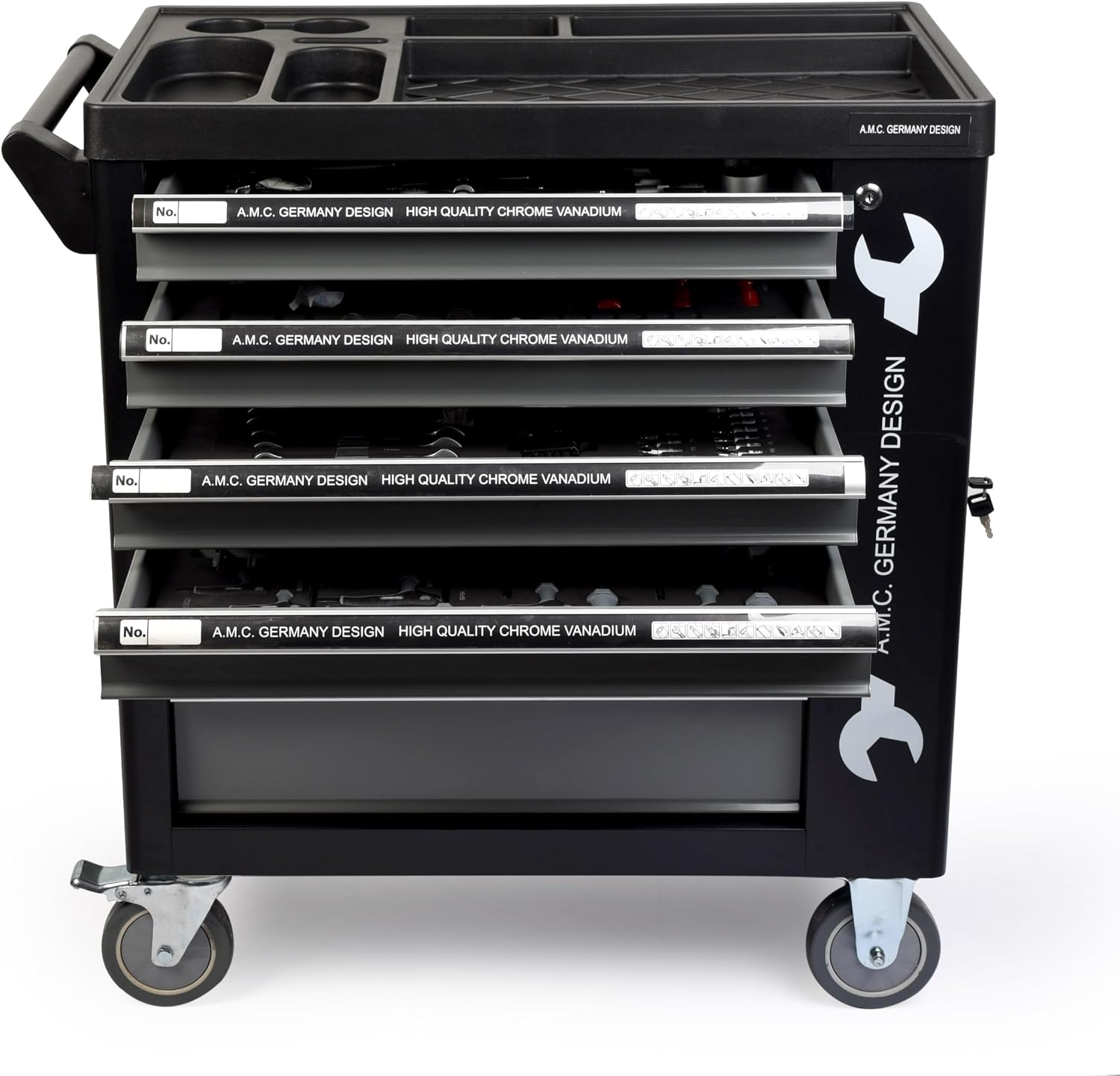 A.M.C. AMC Carrello porta attrezzi completo di utensili con ruote e struttura rinforzata 6 cassetti per individuare gli attrezzi velocemente oltre 500 pezzi di utensili,strumenti e minuteria inclusi