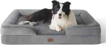 Bedsure Letto per Cani Grande 89x63x18cm - Divano per Cani Taglia Gande in Uovo Foam, Colore Grigio, Cuscino per Cani Sfoderabile e Lavabile