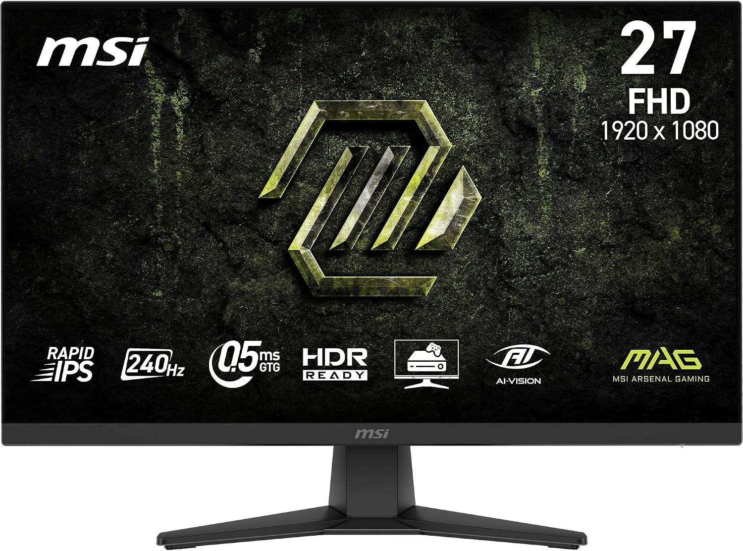 msi MAG 272F X24 – Monitor Gaming 27" FHD (1920×1080), Rapid IPS, 240 Hz, 0,5 ms, HDR Ready, AMD FreeSync Premium, AI Vision, Eye Care, HDMI 2.0b, DisplayPort 1.2a, Design frameless, VESA, Nero