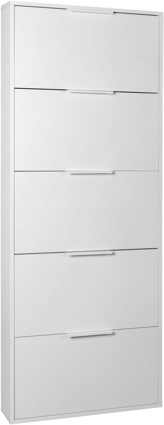 Composad | Scarpiera Slim della Linea ESPRESSO con 5 Ribalte, Scarpiera Salva spazio, per Ingresso, Ripostiglio, Portascarpe, (LxAxP) 65x173,5x15 cm, Colore Bianco, Made in Italy
