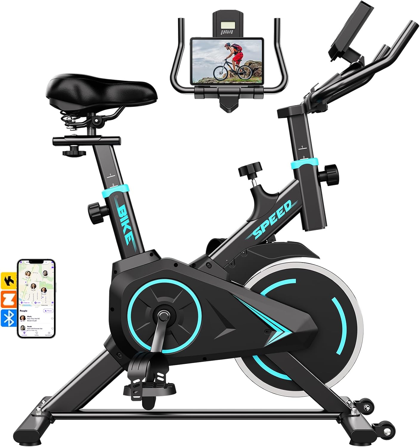 Cyclette da Casa con App, Ciclette Resistenza 0-100% Regolabile, Bicicletta da Appartamento Silenziosa, Design Ergonomico, Capacità 120 kg