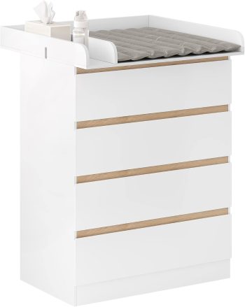WOLTU Mobile Fasciatoio per Bambini, Cassettiera con 4 Cassetti