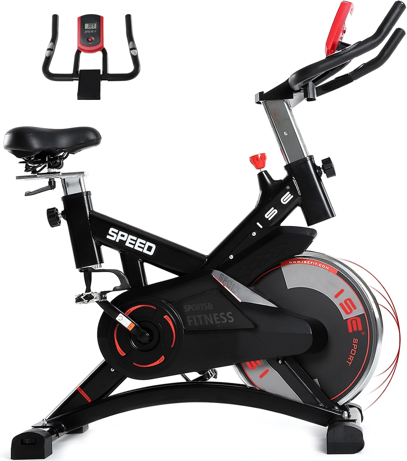 ISE Cyclette da Casa con Resistenza Regolabile, Cyclette per Casa Professionale con Schermo LCD Supporto per Smartphone Exercise Bike per Palestra a Casa