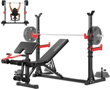 Multifunzione Palestra Casa con Rack Palestra, Panca Piana Bilanciere, Panca Addominali con leg extension leg curl - arm curl - porta