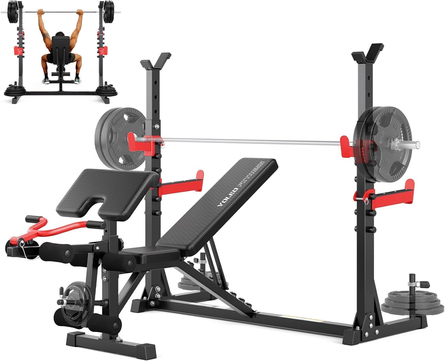Multifunzione Palestra Casa con Rack Palestra, Panca Piana Bilanciere, Panca Addominali con leg extension leg curl - arm curl - porta