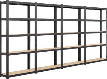 Yaheetech Scaffali/Scaffalatture Metalliche da Garage a 5 Ripiani in Acciaio Portata 175 kg per Ripiano Mensole da Cucina Magazzino Negozio Salvaspazio 360x180x30cm/Nero