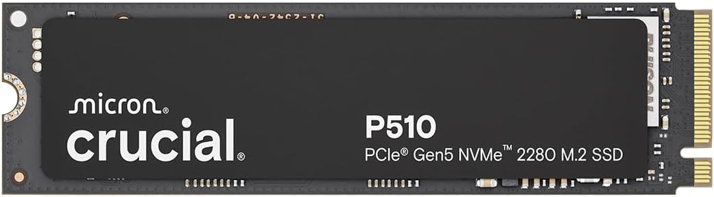 Crucial P510 SSD 1TB PCIe 5.0 x4 Gen5 NVMe M.2, Velocità fino a 11.000 MB/s Lettura, 9.500 MB/s in Scrittura, Compatibile con Notebook e PC Desktop, TLC NAND, Hard Disk Interno - CT1000P510SSD8-01