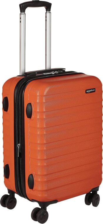 Amazon Basics Valigia Rigida Piccola - Bagaglio a Mano Espandibile ABS con 4 Ruote Doppie Girevoli - Resistente ai Graffi e Leggera - 55 x 37,5 x 25,5cm - Arancione Bruciato