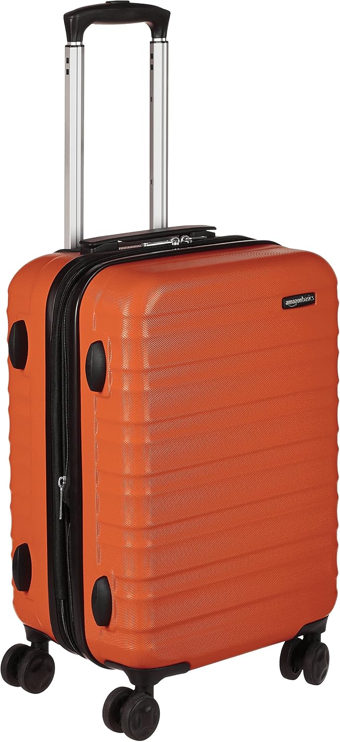 Amazon Basics Valigia Rigida Piccola - Bagaglio a Mano Espandibile ABS con 4 Ruote Doppie Girevoli - Resistente ai Graffi e Leggera - 55 x 37,5 x 25,5cm - Arancione Bruciato