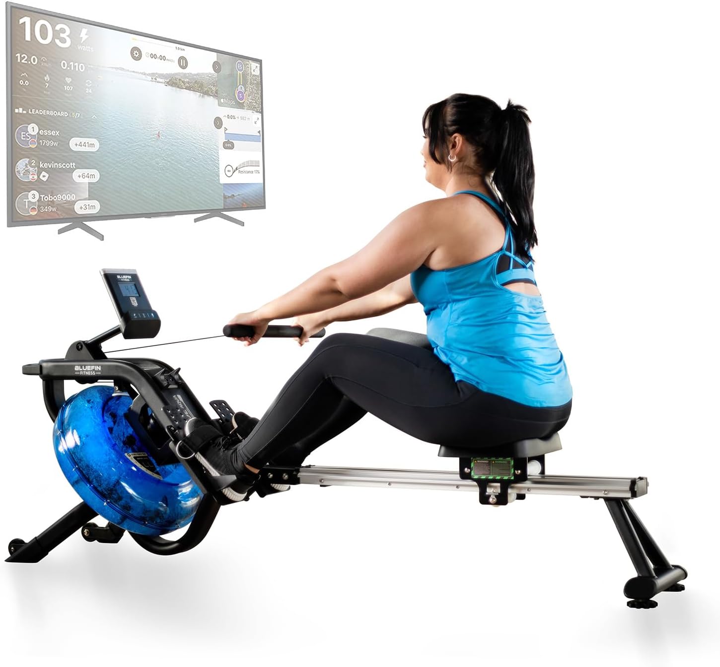 Bluefin Fitness Blade Aqua W-1 - Vogatore pieghevole per resistenza all'acqua, vogatore Blade Aqua M-1, console fitness digitale LCD, integrazione app, allenamento in palestra a casa, perdere peso e