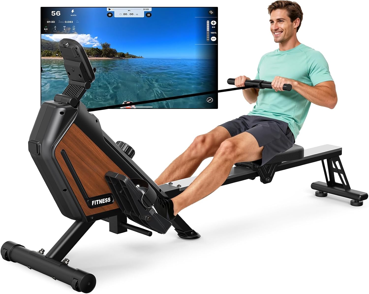 Vogatore per casa, vogatore magnetico, resistenza a 16 livelli, silenzioso, per allenamento cardio, connessione app, portata 160 kg, verticale