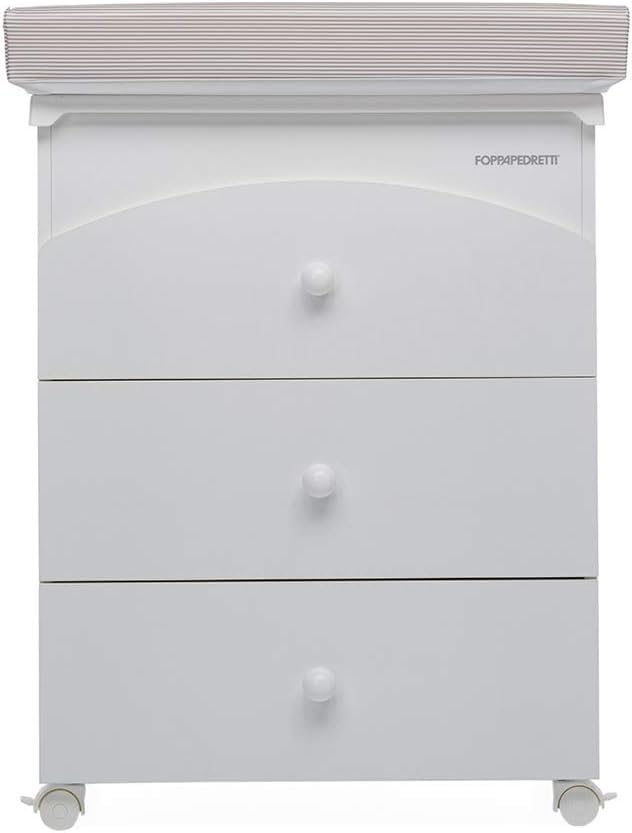 Foppapedretti Bagnetto Fasciatoio IlBagnetto, Legno, Made in Italy, 3 Cassetti, Piano Fasciatoio Ribaltabile, Vaschetta Anatomica Estraibile, 4 ruote, Materissani Incluso, 89x46x69 cm, Bianco