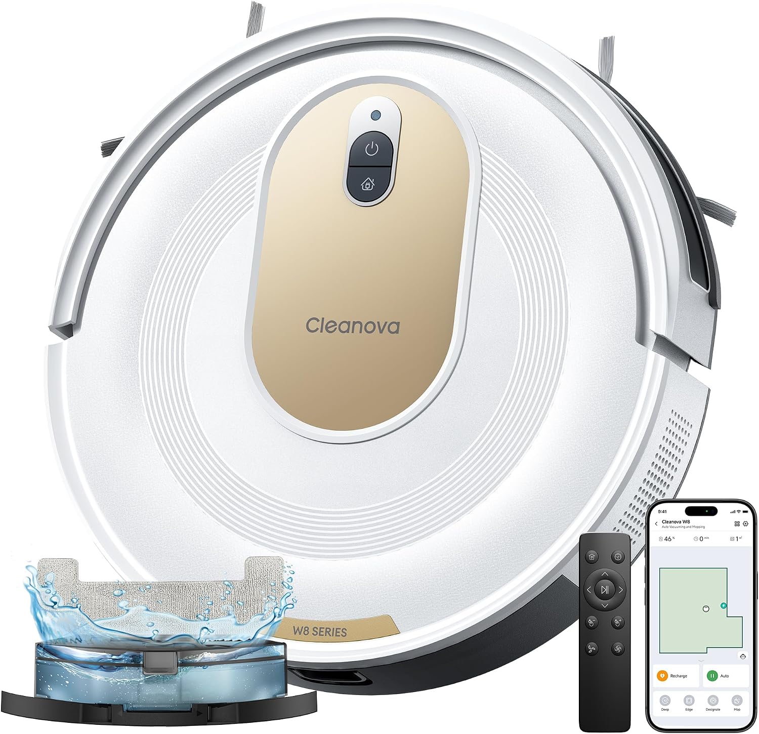Vexilar W8 Robot Aspirapolvere Lavapavimenti 8,000Pa 2,5 Ore, Silenzioso Aspirapolvere Robot Potente per Pavimenti/Tappeti,Controllo Vocale/APP/Telecomando