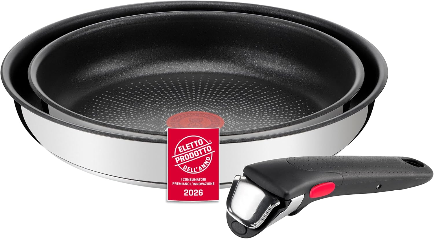 Lagostina Ingenio Inox, Set di Padelle, Antiaderente, 3 Pezzi