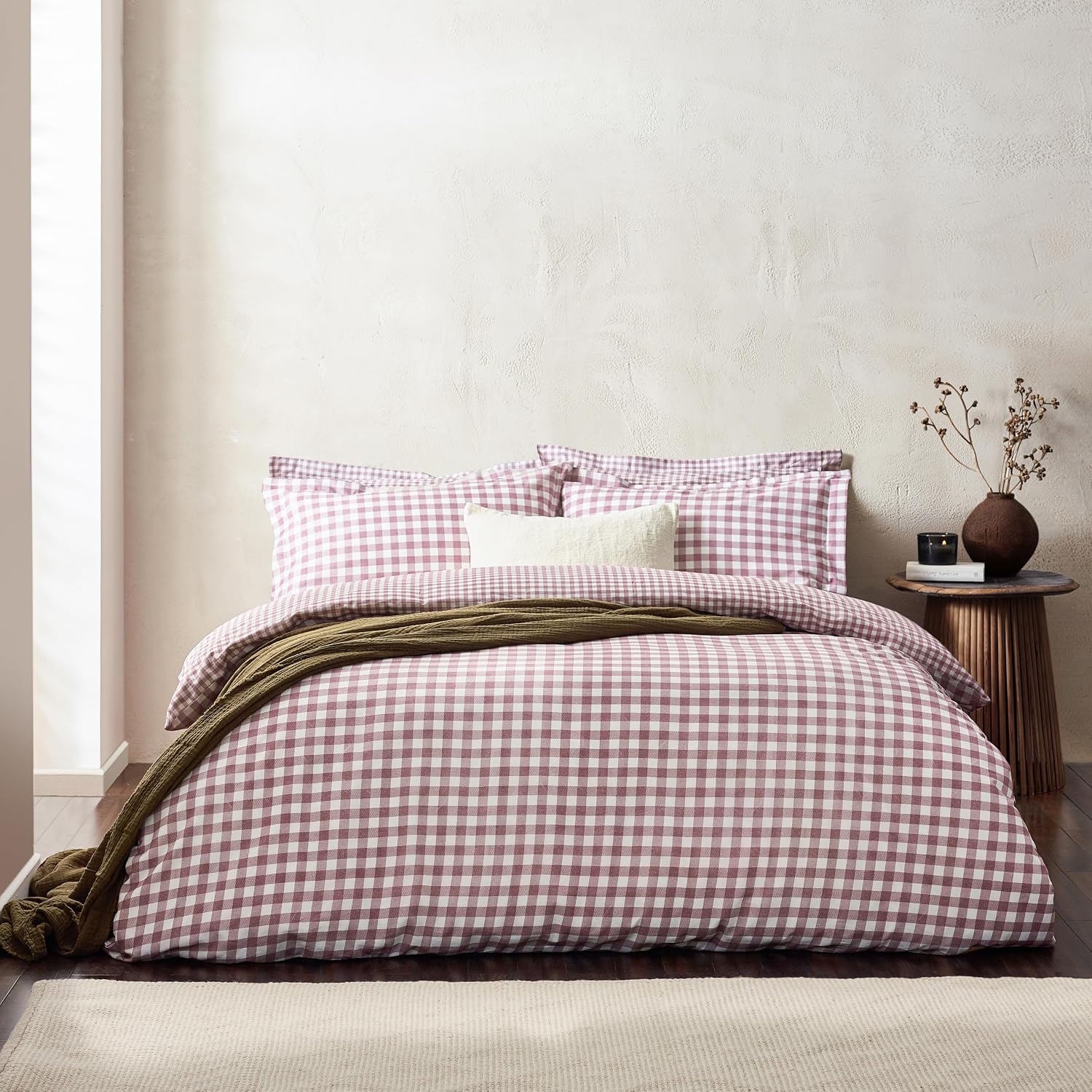 Yard Barton Quadri Vichy Set Copripiumino – 100% Cotone Reversibile Federe Oxford Morbido E Traspirante Biancheria Da Letto Premium (Bacca – Singolo – 137x200cm)