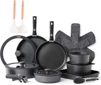 SENSARTE Set Pentole Induzione 24 pezzi con manici rimovibili