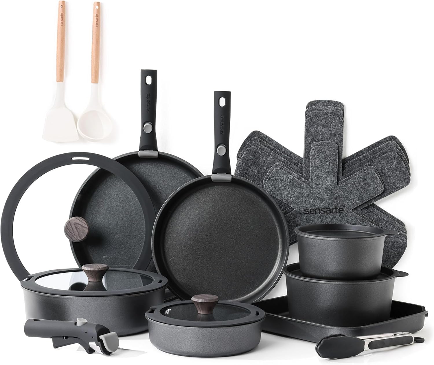 SENSARTE Set Pentole Induzione 24 pezzi con manici rimovibili