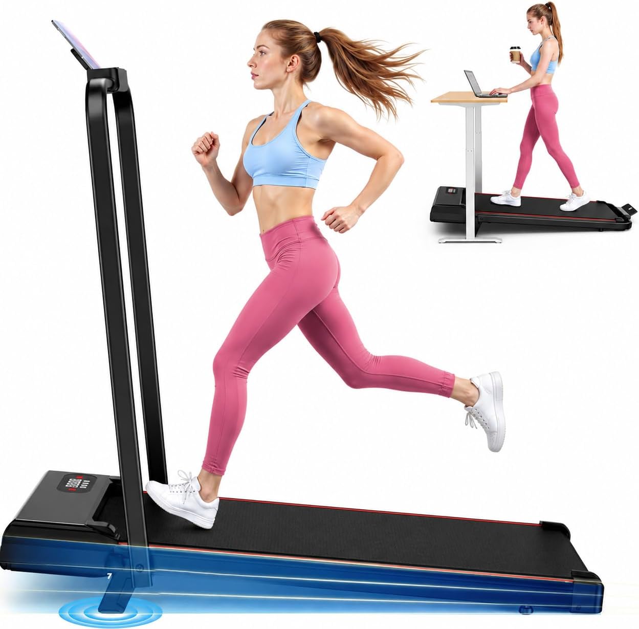 Tapis Roulant Elettrico Salvaspazio 8%, 3 IN 1 Walking Pad Pieghevole, 2.5CV Tapis Roulant Con Inclinazione, Display LED, Carico massimo di 130 kg