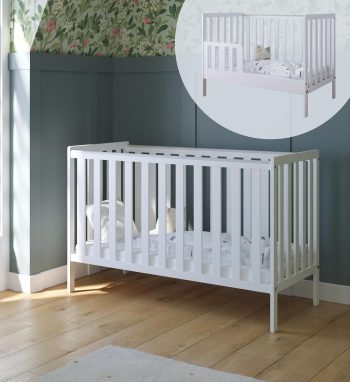 zee Lettino Neonato 120x60 cm 2in1 Bianco Lettino con Sbarre Classico con Barriera Sicurezza Rete Regolabile 3 Livelli Lettino Bambini con Protezione Dentizione Trasformabile in Letto Junior
