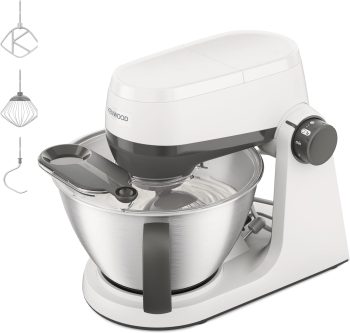 Kenwood Multi Tasker – Impastatrice Planetaria con Testa Sollevabile, Ciotola 4,3L, Capacità 1,7 kg Impasto, con accessorio Frullatore, Attacco Accessori e Paraschizzi, Bianca (KHC30.000WH)