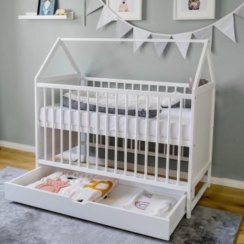 Lettino per bambini Letto per bambini 60x120 cm con cassetto Lettino 120x60 cm bianco con cassetto, regolabile in altezza e trasformabile per bambini, bambine e ragazze dalla nascita a 3 anni