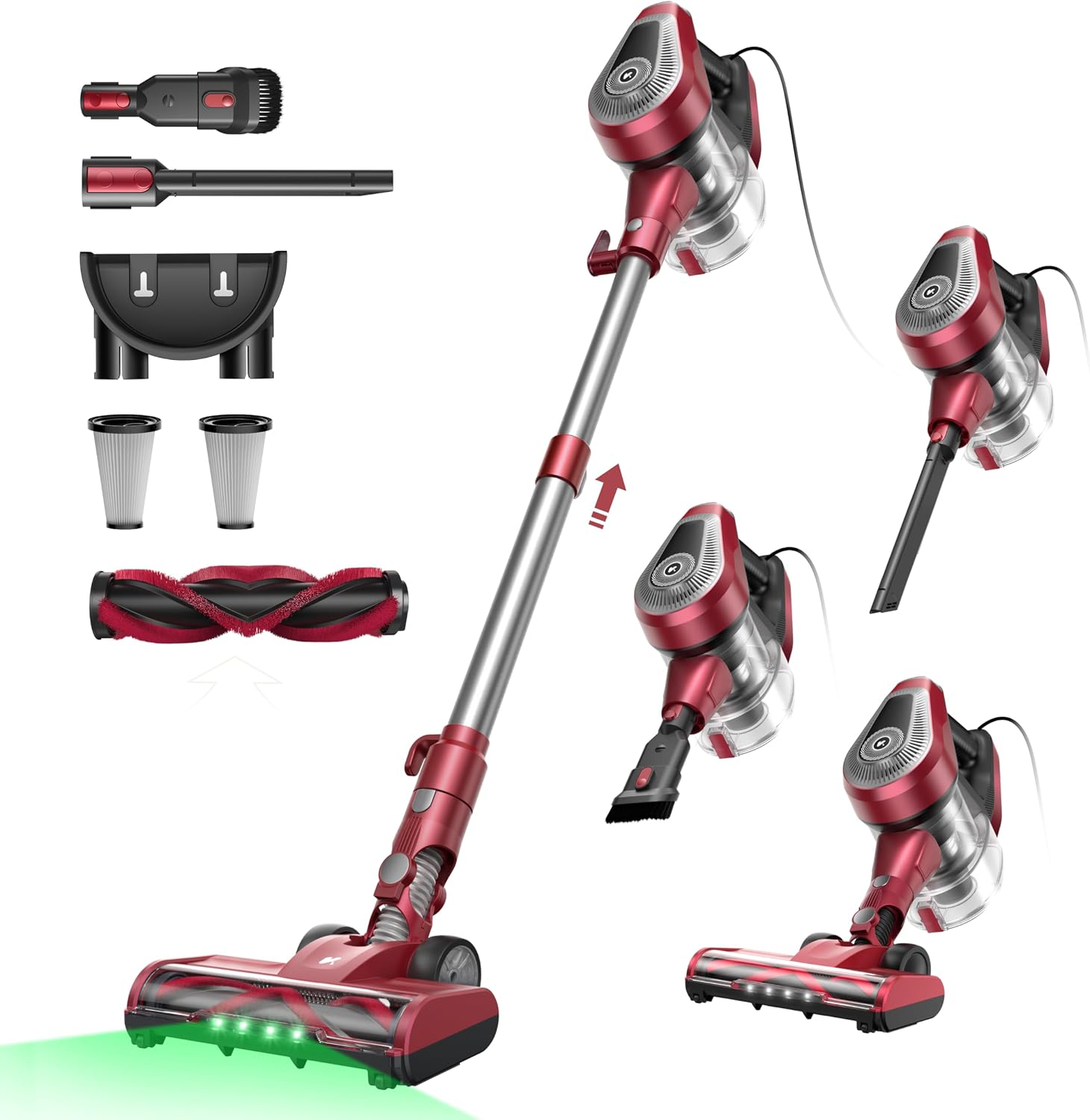 Vexilar C8 Aspirapolvere con filo 70KPa con 2 Livelli Aspirazione, LED 5 in 1 Aspirapolvere Verticale, Cavo 7m, Ultra-leggero,Scopa Elettrica con Filo Potente per Tappeti/Pavimenti/Peli di Animali