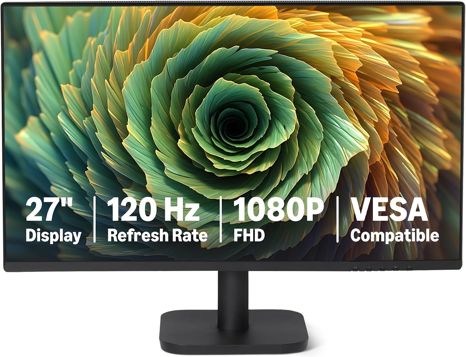 Amazon Basics Monitor per Computer da 27 Pollici 120 Hz, FHD 1080 P, HDMI, DP, VGA, Compatibile VESA, per Ufficio, Casa, Nero