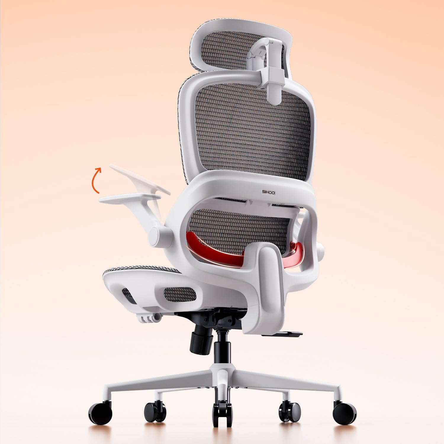 SIHOO B100 Sedia da Ufficio Rete, Supporto Lombare Adattivo, 136kg, Bianco