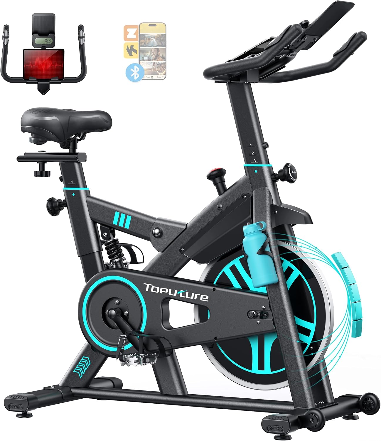 2026 Toputure Cyclette da Casa con App, Cyclette con 100 Livelli di Resistenza, Volano da 15 kg, Sistema di Ammortizzazione, Schermo LCD e Sensore di Frequenza Cardiaca, Supporta fino a 160 kg
