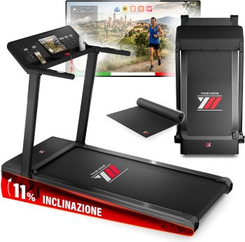 YM Tapis Roulant Salvaspazio 16 km/h, Marchio Italiano, Inclinazione, APP Compatibili, Pieghevole, Ampia Superfice, 2 Sistemi Controllo (TASTI + GESTUALE) Brevettato, NEXT 4000 Your Move