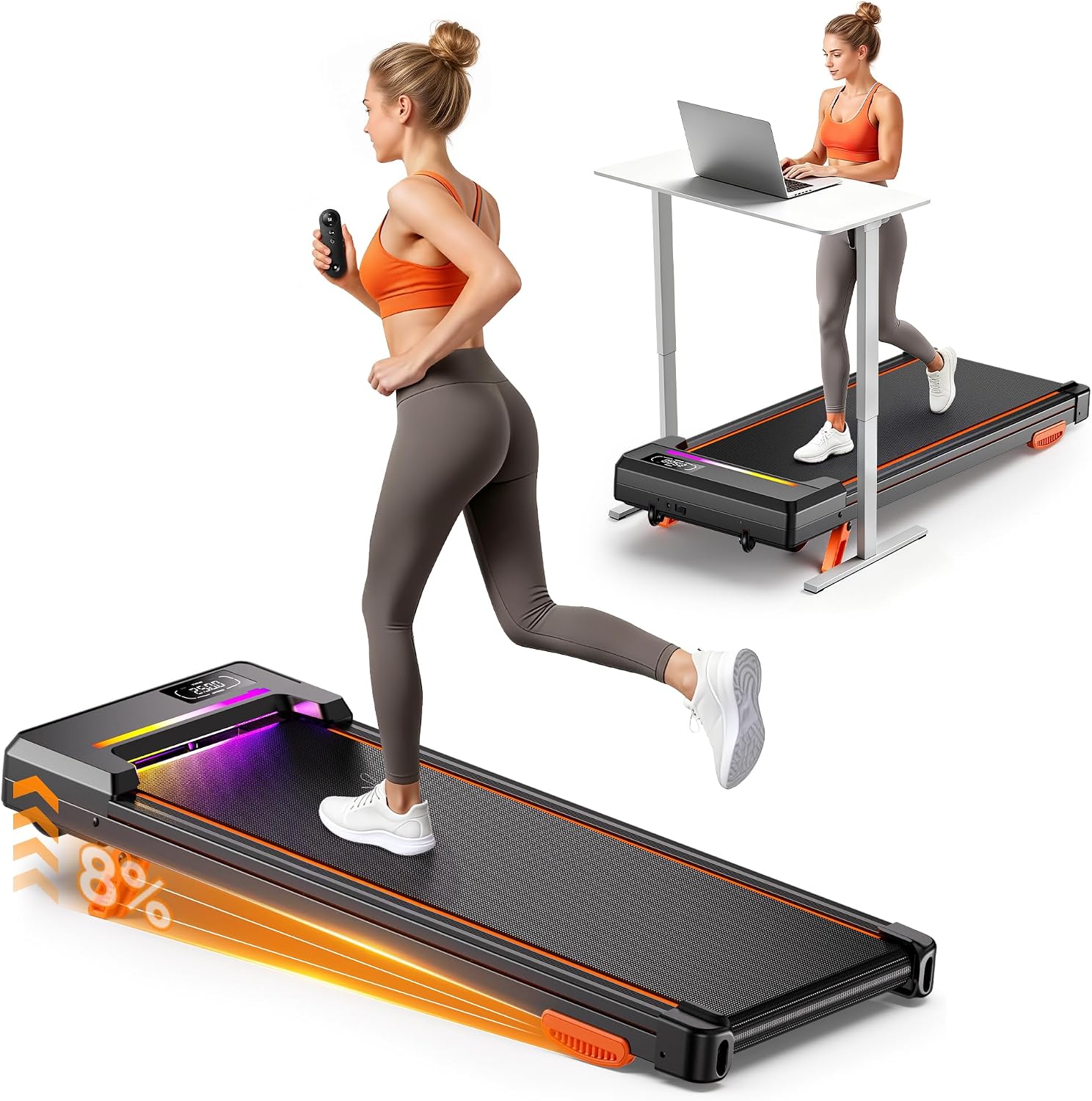 GIDGIMO Tapis Roulant Elettrico con Inclinazione, Walking Pad Pieghevole per Casa e Ufficio, Motore Silenzioso, Display LED, Telecomando