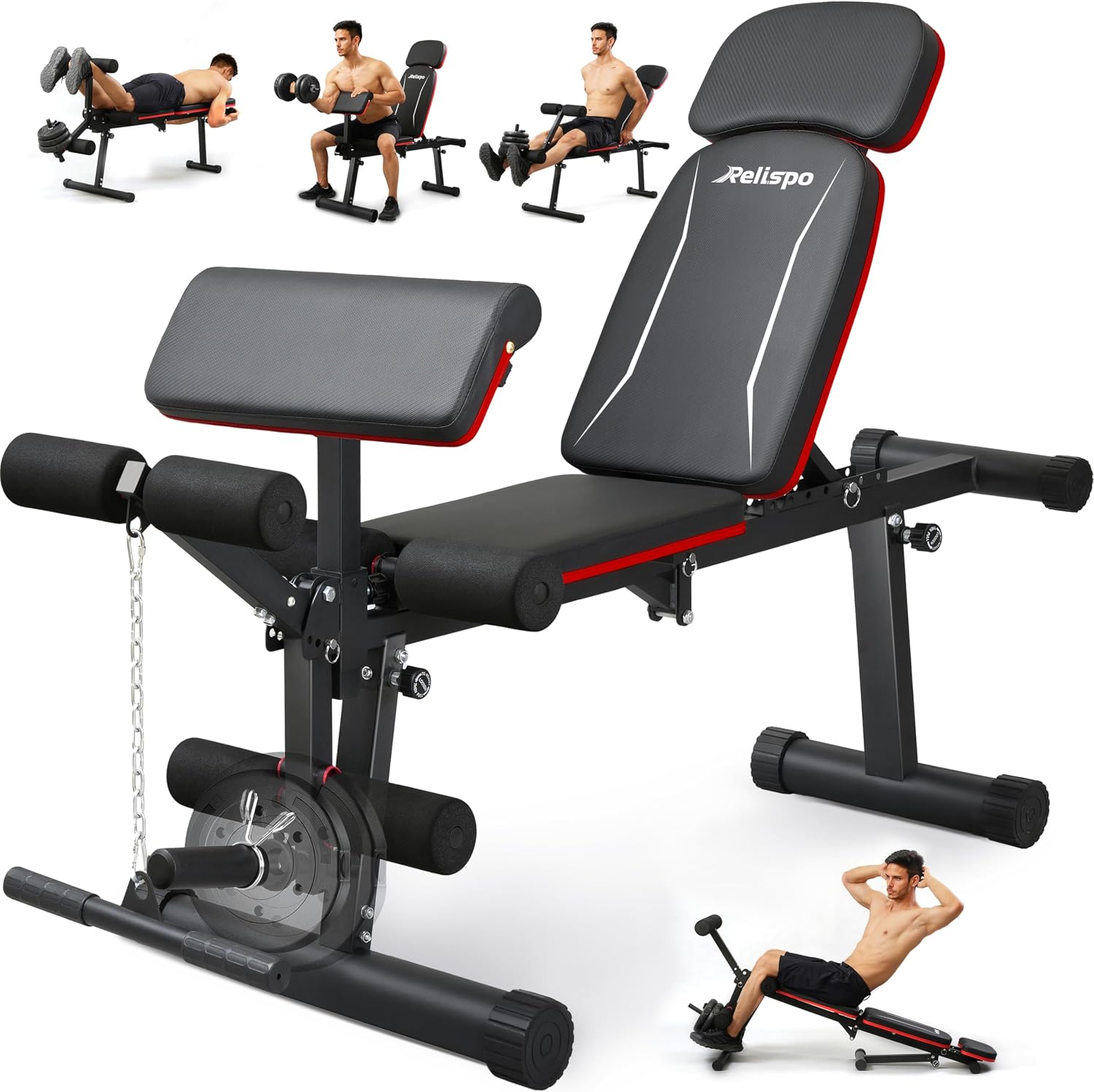 Panca Palestra Regolabile Migliorata con Estensione e Curl Gambe, 9 Posizioni Schiena & Pieghevole, Panca Piana 550 KG per Palestra Casa, Panca Multifunzione Palestra Casa per Allenamento Full Body