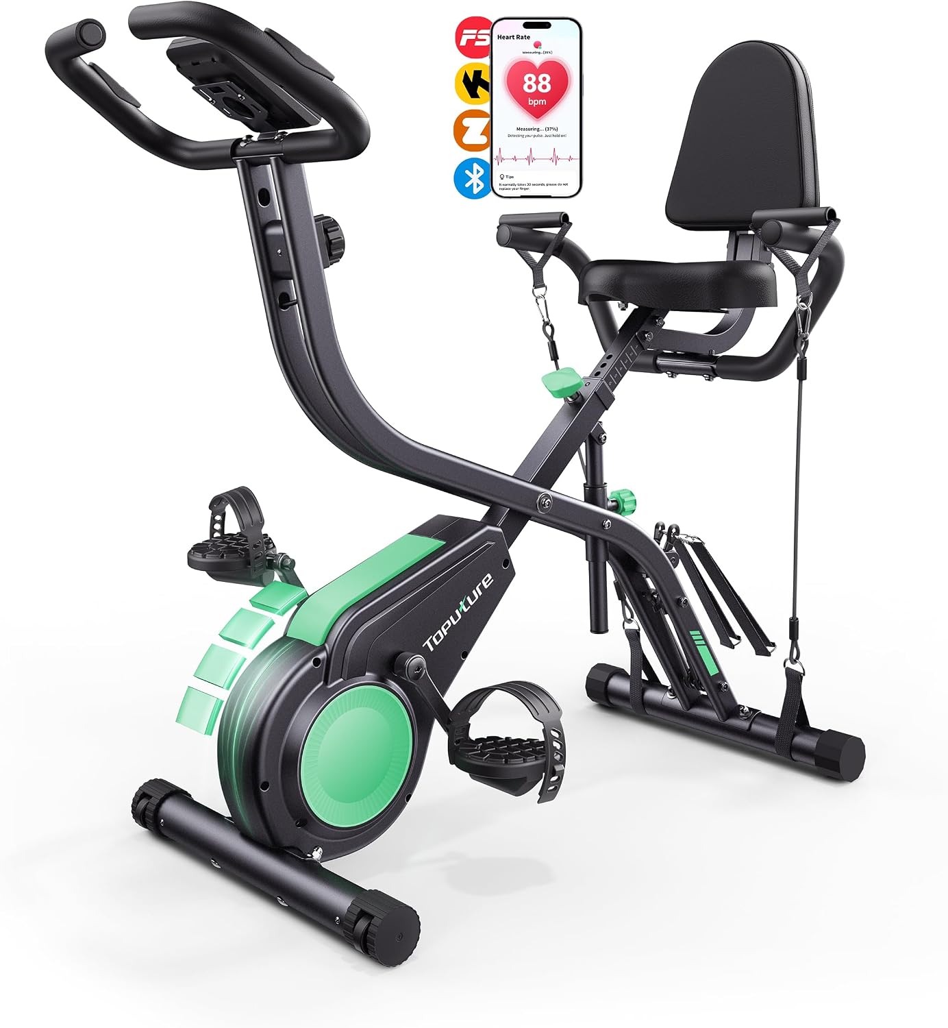 2026 Toputure Cyclette da Casa Pieghevole con APP, Cyclette Pieghevole 5 in 1 con 16 Livelli di Resistenza, Banda Elastica, Monitor LCD e Sensore di Frequenza Cardiaca, Portata fino a 140 kg