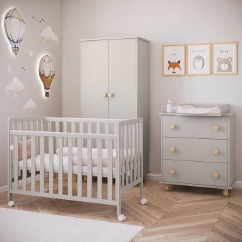 zee BAMBI Lettino Neonato 120x60 cm Cashmere con Ruote Lettino Bambino con Lato Abbassabile Rete Regolabile 3 Livelli Letto per Bambini