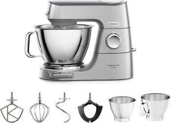 Kenwood KVC85.004SI TITANIUM CHEF BAKER Impastatrice con Bilancia Integrata, MODELLO 2023, IN Dotazione Doppia Ciotola da 5L e da 3,5L, Schermo LCD con Timer e 4 utensili, Cover intercambiabile