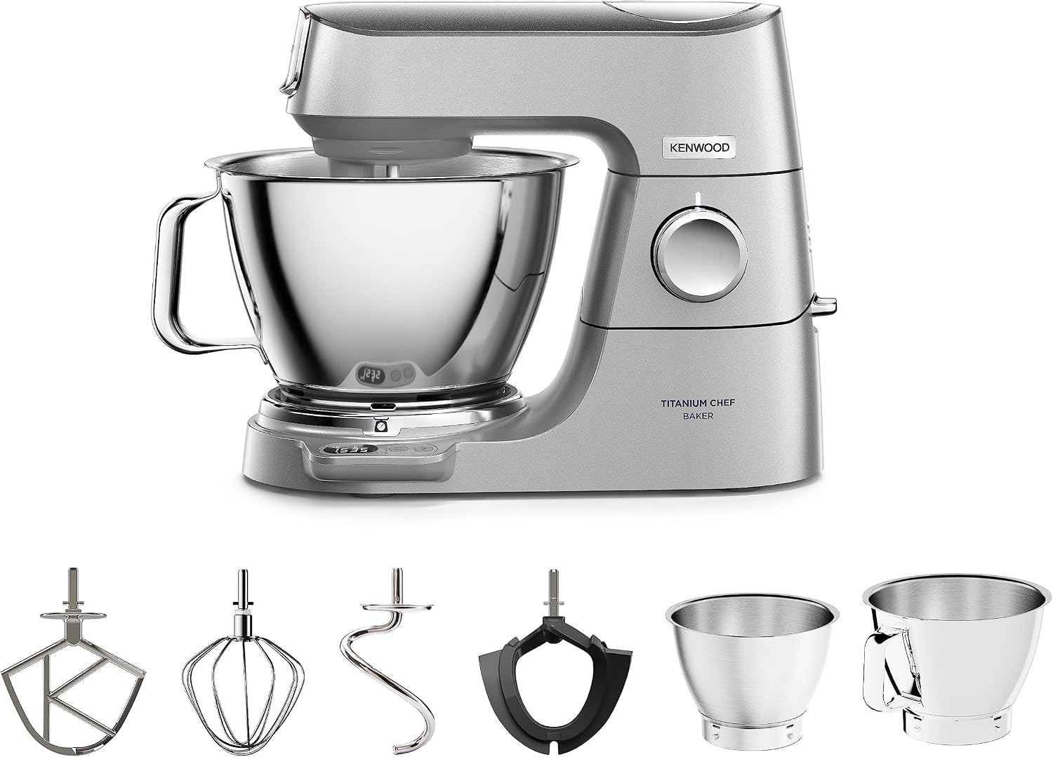 Kenwood KVC85.004SI TITANIUM CHEF BAKER Impastatrice con Bilancia Integrata, MODELLO 2023, IN Dotazione Doppia Ciotola da 5L e da 3,5L, Schermo LCD con Timer e 4 utensili, Cover intercambiabile