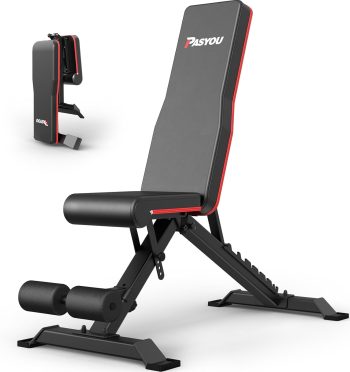 PASYOU Panca pieghevole da allenamento con 9 x 4 x 3 posizioni regolabili, multi-panca inclinata come addominale e schiena per casa, carico massimo 318 kg