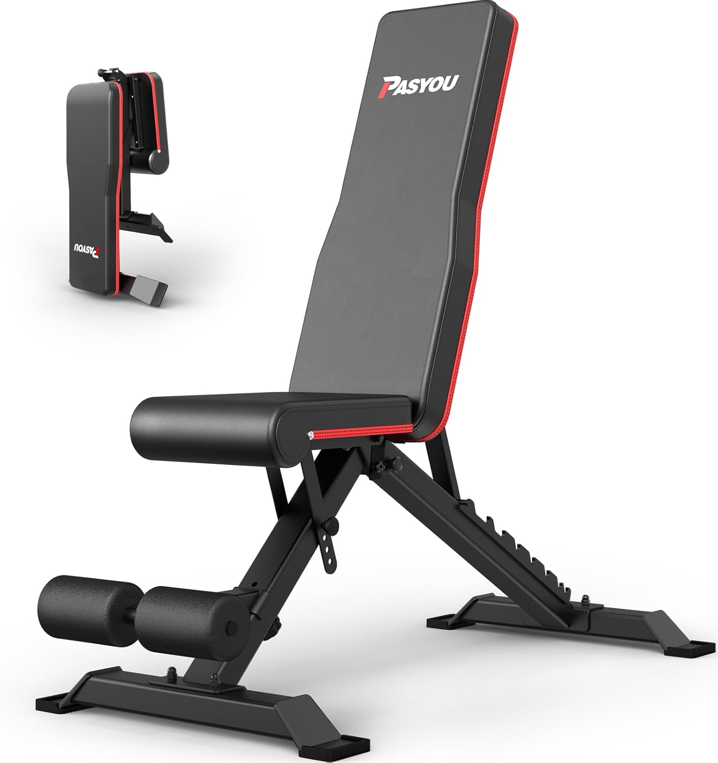 PASYOU Panca pieghevole da allenamento con 9 x 4 x 3 posizioni regolabili, multi-panca inclinata come addominale e schiena per casa, carico massimo 318 kg
