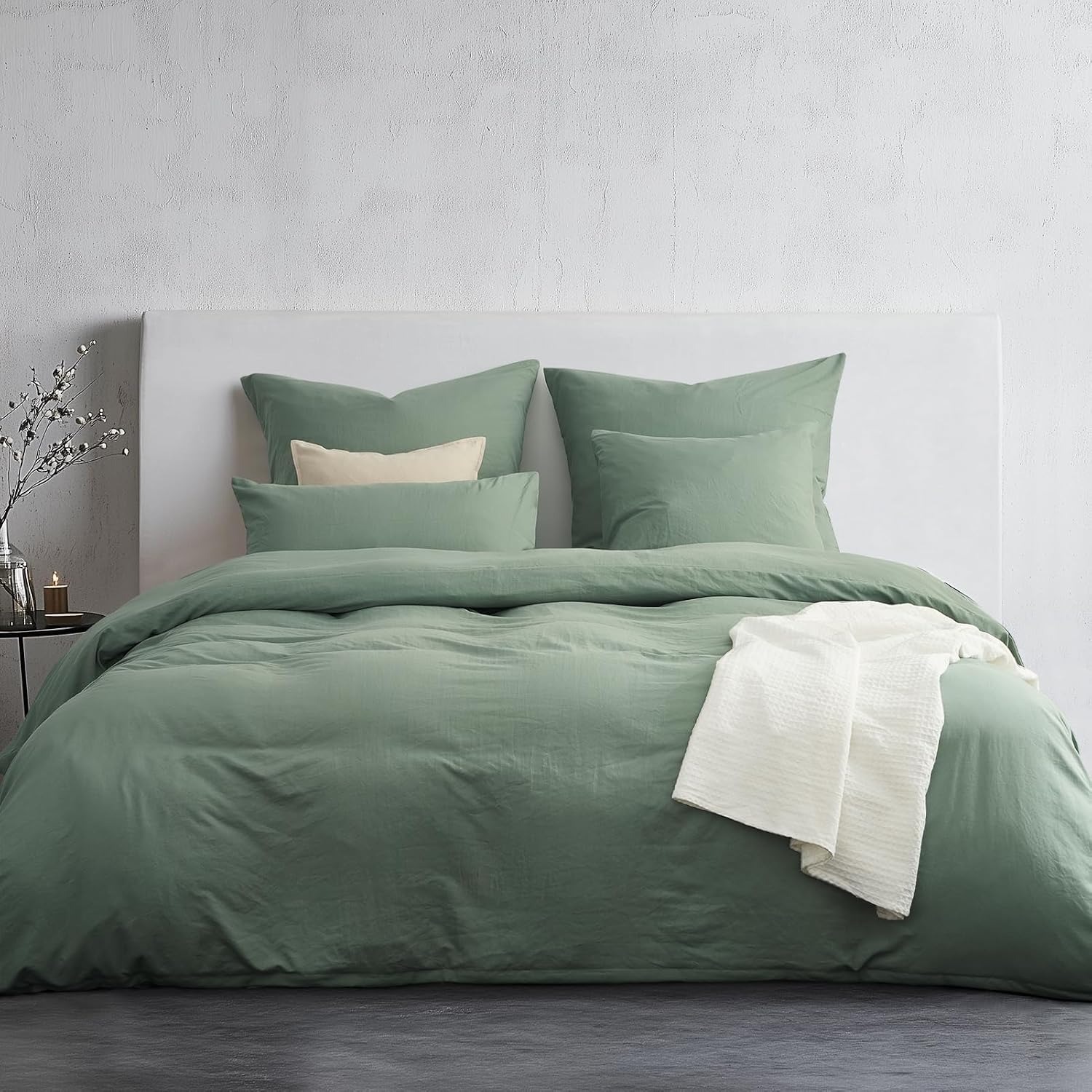 Copripiumino Matrimoniale 240x220 Verde Salvia, Microfibra Prelavata Super Morbida Effetto Cotone, Certificazione OEKO-TEX, 1 Copripiumino 240x220 + 2 Federe 50x80 cm