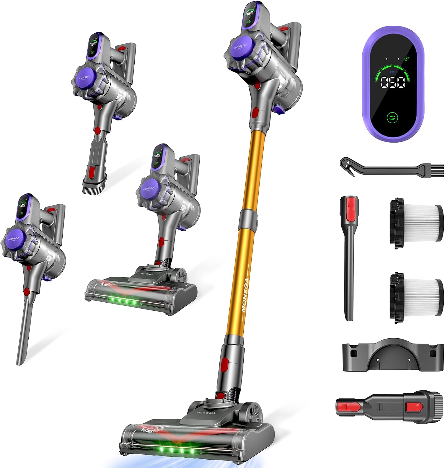 MONSGA Aspirapolvere Senza Fili 45KPA/550W/50Min, Anti-Groviglio