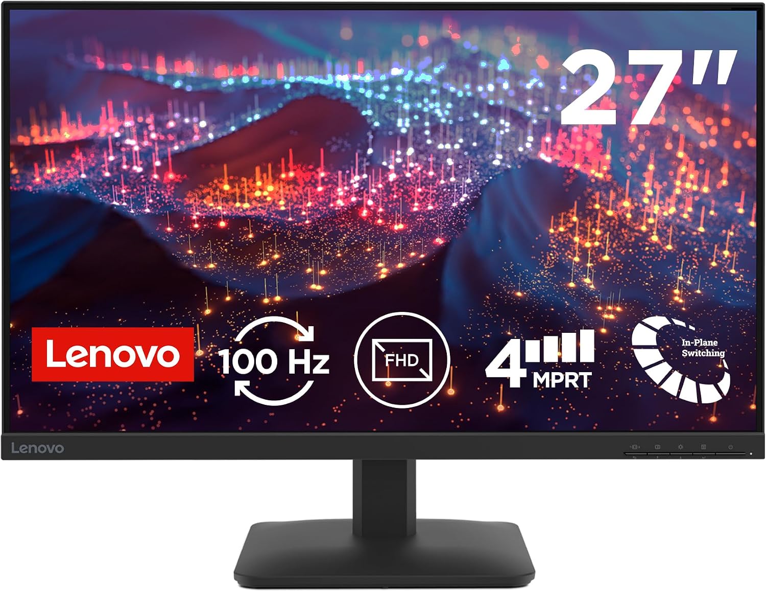 Lenovo L27-41 Monitor 27" FHD (1920x1080) Frameless, IPS, 100Hz, Regolabile, Porte HDMI e VGA, Cavo HDMI incluso - Raven Black