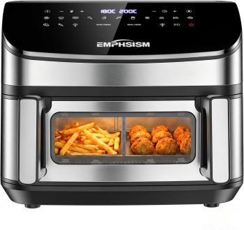 Friggitrice ad Aria 12 Litri - Doppia Resistenza Airfryer, 2600W XXL Doppio Cestello Air Fryer, Flessibile 1 o 2 Zone, 13-in-1 con Schermo Touch, Finestra con Luce Interna, Grande per 4–7 Persone