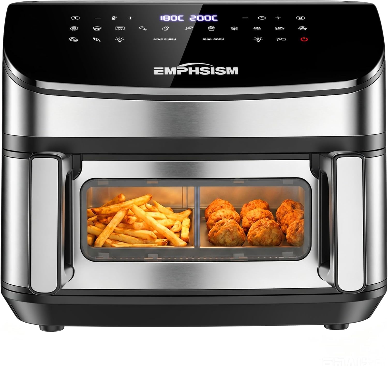 Friggitrice ad Aria 12 Litri - Doppia Resistenza Airfryer, 2600W XXL Doppio Cestello Air Fryer, Flessibile 1 o 2 Zone, 13-in-1 con Schermo Touch, Finestra con Luce Interna, Grande per 4–7 Persone