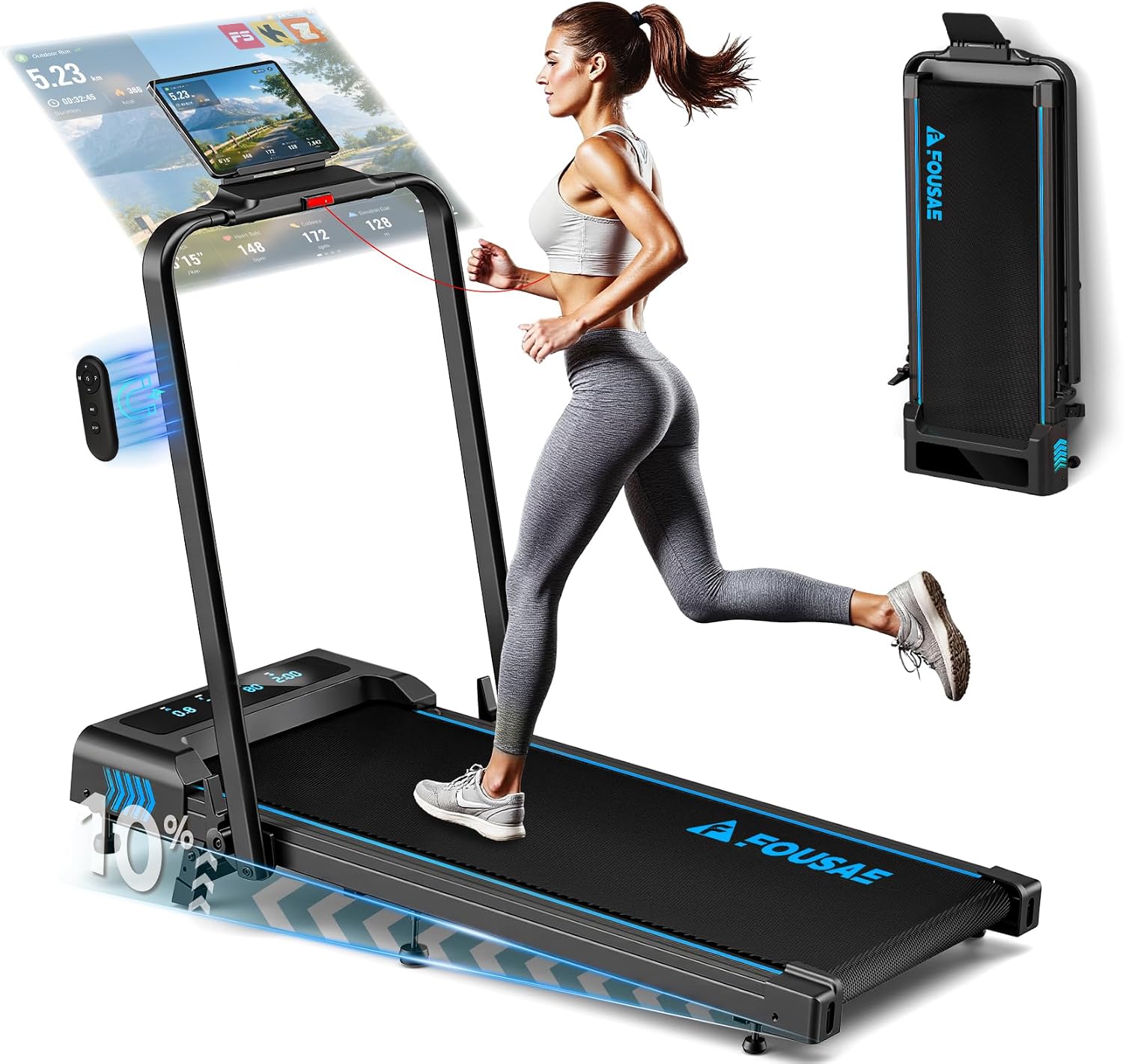 Tapis Roulant Pieghevole 1-12km/h con 12 Programmi HIIT Predefiniti e 10% Inclinazione, 5 in 1 Tapis Roulant Supporto Tablet Compatibile App, Doppio Display LED, Telecomando, Senza Montaggio