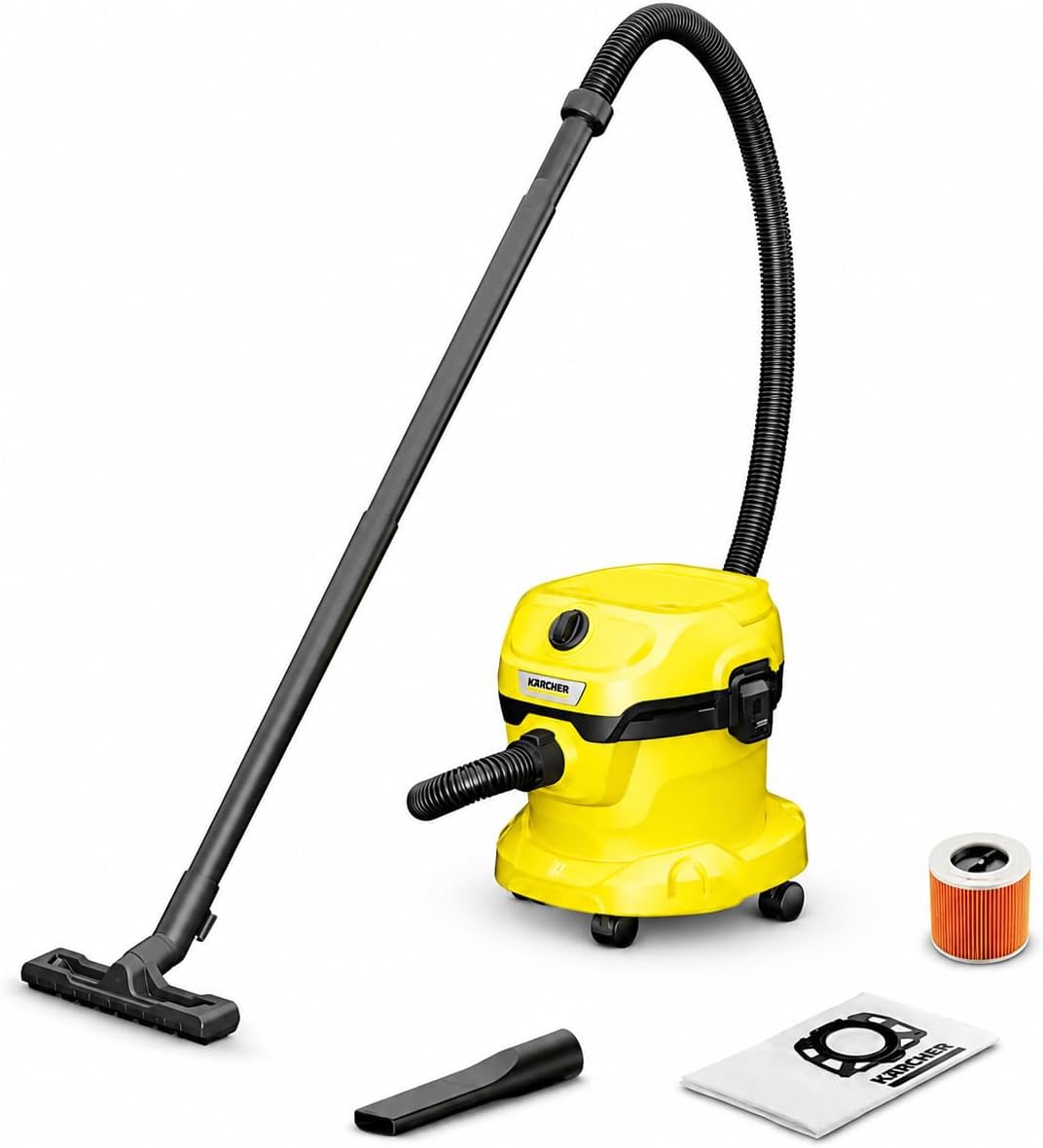 Kärcher aspiratore solidi liquidi WD 2 Plus V-12/4/18/C, filtro a cartuccia, tubo di aspirazione: 1,8m, contenitore in plastica: 12 l, 1.000W, funz. soffiante, bocchetta per pavimenti e interstizi