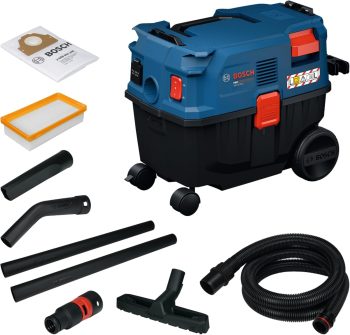 Bosch PRO Aspiratore a umido/a secco a filo GAS12-25LS (tubi di prolunga in plastica, filtro pieghettato piatto, tubo di aspirazione da 3,5 m, 3x bocchetta, borsa in tessuto, adattatore universale)