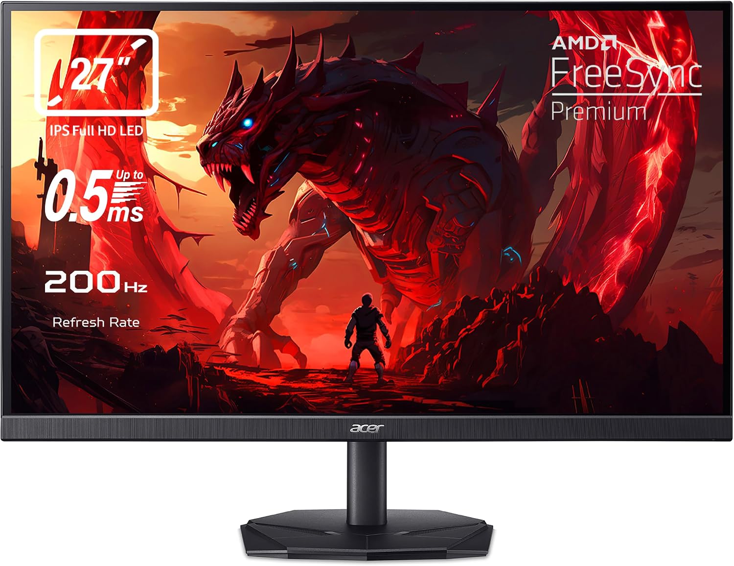 Acer Nitro KG272X1bmiipfx Monitor Gaming PC 27", Display IPS Full HD 200 Hz, 0.5 ms, FreeSync Premium, HDMI (2.0) DP (1.2) Lum 250 cd/m2, ZeroFrame, Speaker Integrati, Audio Out, Cavo HDMI Incluso