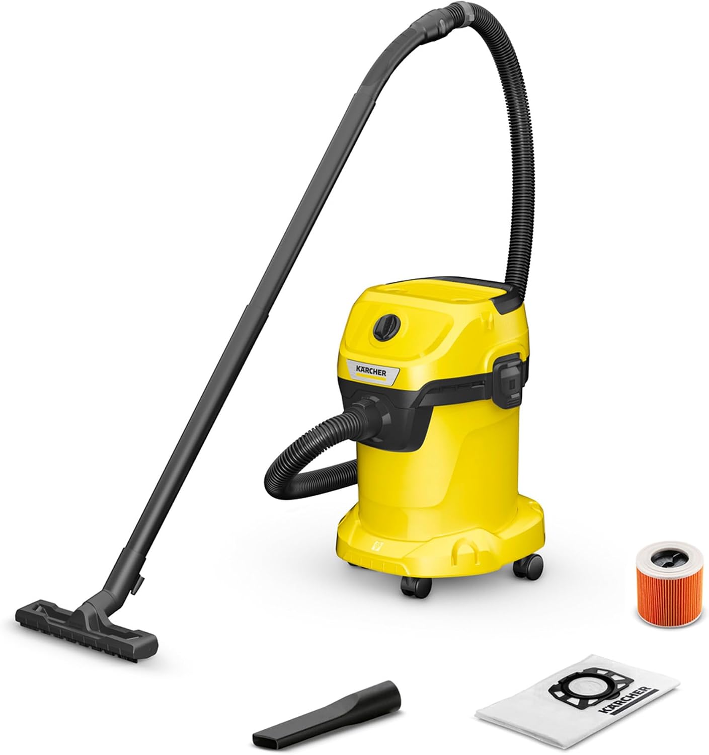 KÄRCHER aspiratore solidi liquidi WD 3 V-17/4/20, funzione soffiante, 1000 W, contenitore in plastica 17 l, tubo 2 m, con filtro a cartuccia, in vello, bocchette per pavimenti e fessure