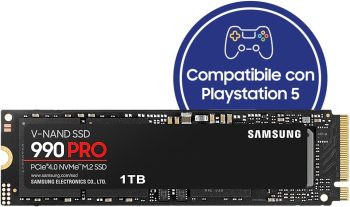 Samsung 990 PRO NVMe M.2 SSD, 1TB, PCIe 4.0, 7.450 MB/s in lettura, 6.900 MB/s in scrittura, SSD interno per giochi ed editing video, Nero, MZ-V9P1T0BW