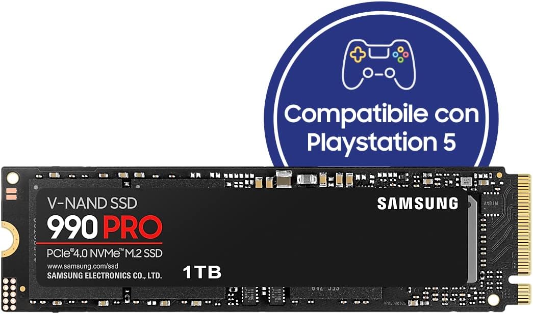 Samsung 990 PRO NVMe M.2 SSD, 1TB, PCIe 4.0, 7.450 MB/s in lettura, 6.900 MB/s in scrittura, SSD interno per giochi ed editing video, Nero, MZ-V9P1T0BW